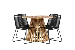 Lumpur Matgrupp Utomhus Rund 120 cm + 4 st Linero Matstolar Svart