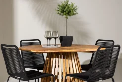 Lumpur Matgrupp Utomhus Rund 120 cm + 4 st Linero Matstolar Svart