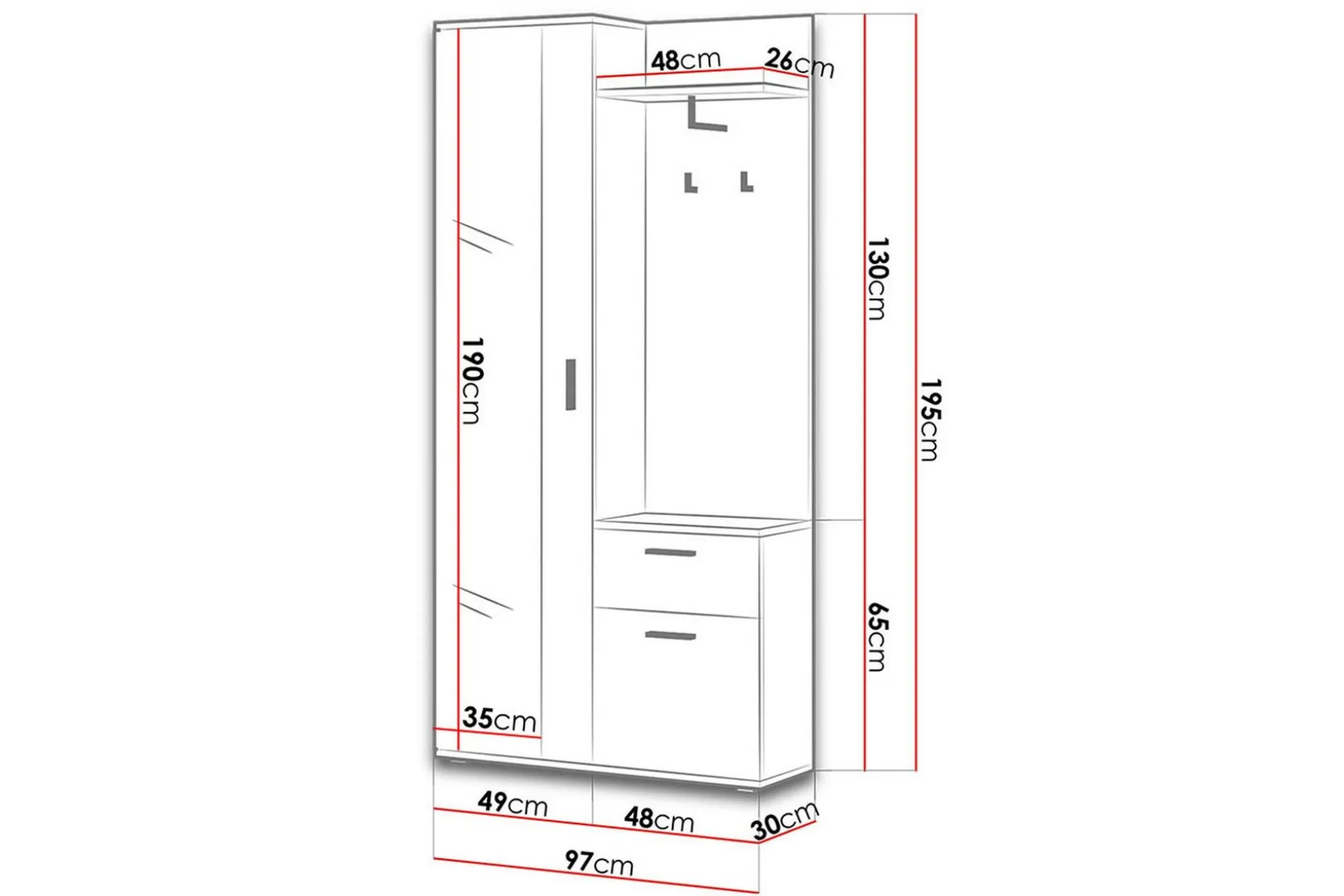 Lux Garderob 97x30x195 cm LED-belysning