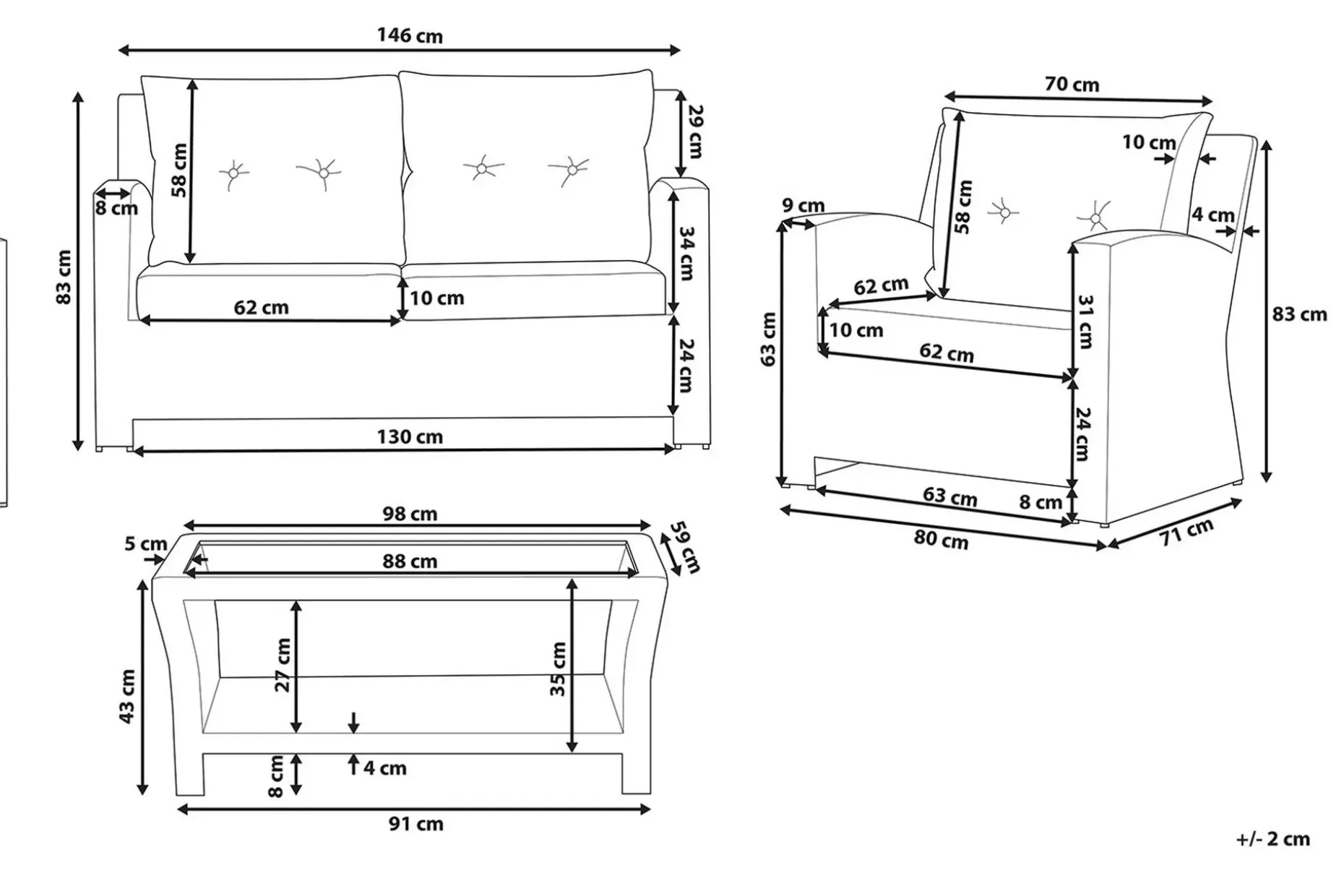 Marino Loungegrupp Utomhus 146 cm