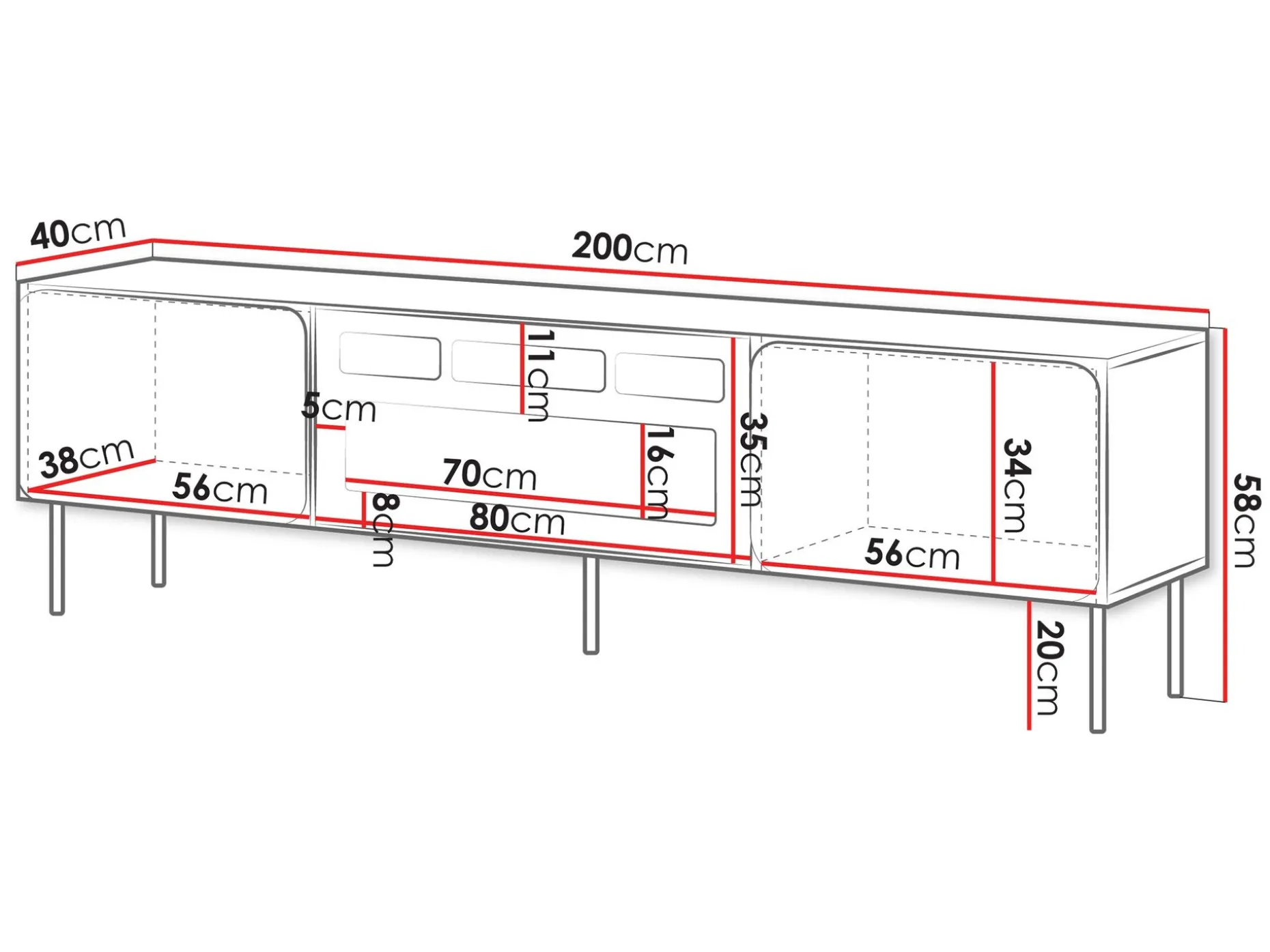 Marros Tv-bänk 200 cm med Elkamin