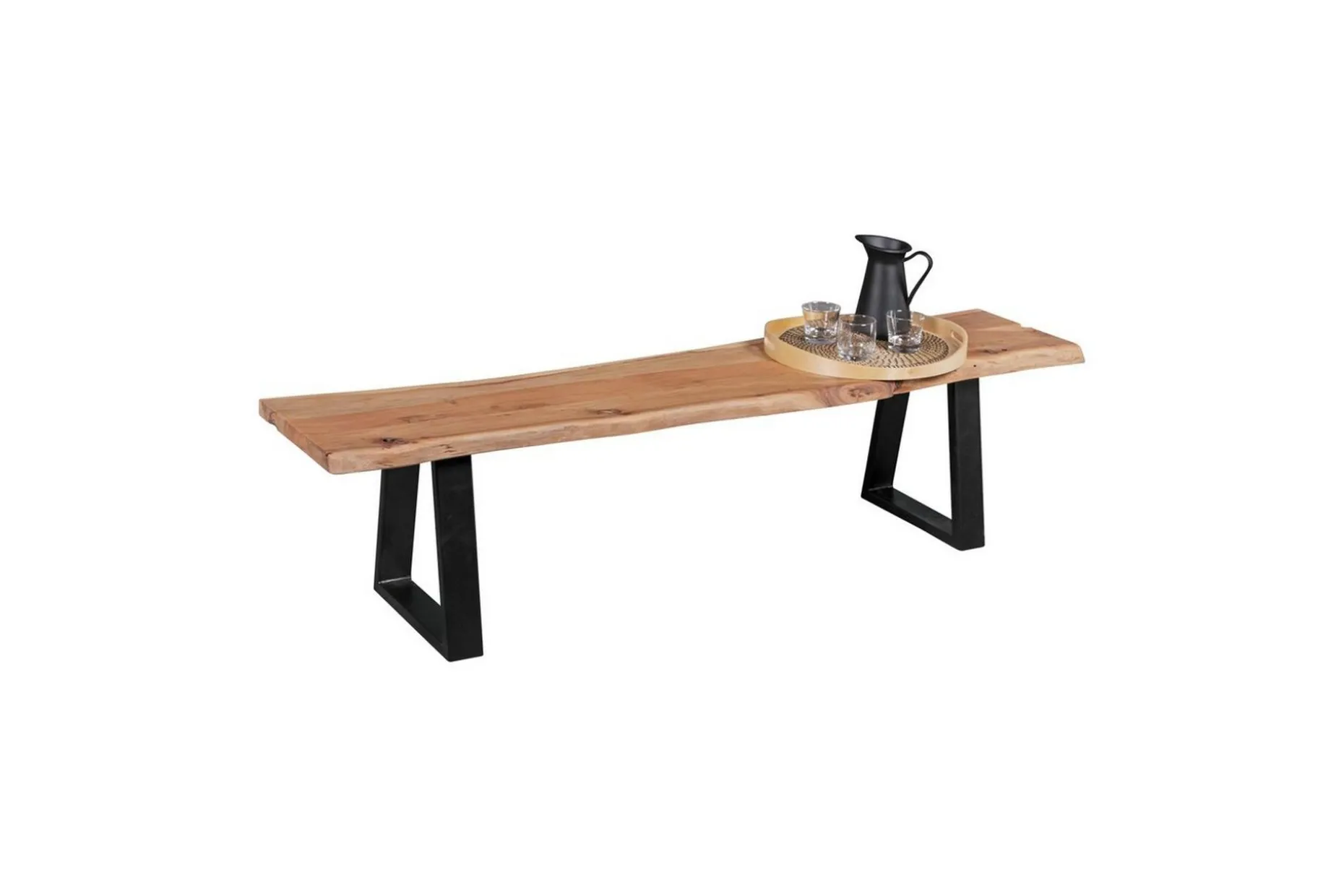 Matbänk Wohnling Köksbänk i massivt trä med trädets kant med metallben, lantlig stil Utan ryggstöd, 160 cm