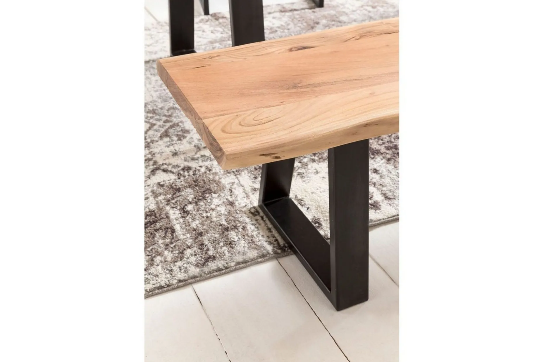 Matbänk Wohnling Köksbänk i massivt trä med trädets kant med metallben, lantlig stil Utan ryggstöd, 160 cm