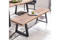 Matbänk Wohnling Köksbänk i massivt trä med trädets kant med metallben, lantlig stil Utan ryggstöd, 160 cm