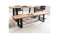 Matbänk Wohnling Köksbänk i massivt trä med trädets kant med metallben, lantlig stil Utan ryggstöd, 160 cm
