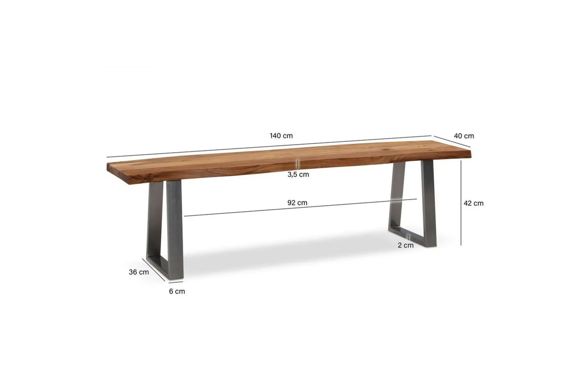 Matbänk Wohnling Massivt trä med metallben träd kant lantligt Silver, Rak, 140 cm