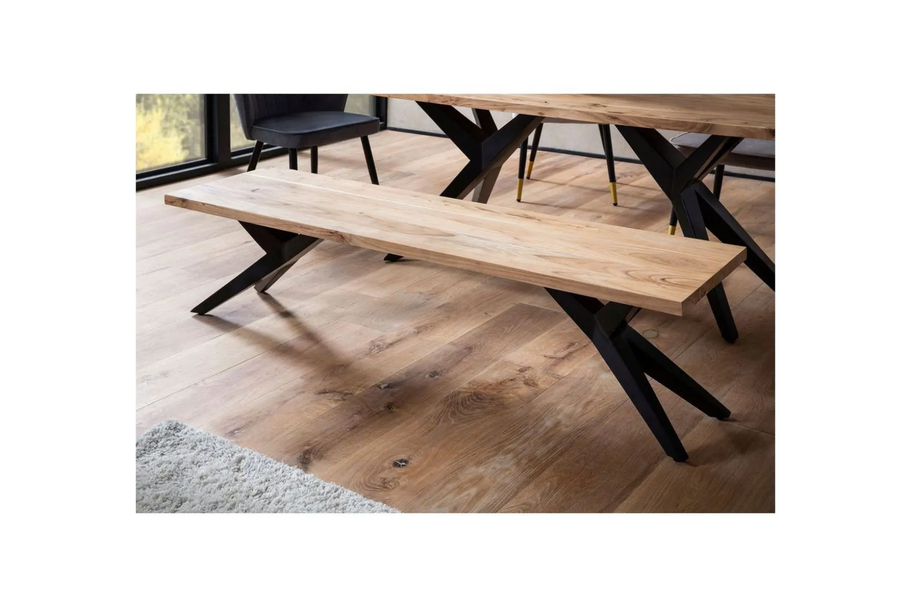 Matbänk Wohnling massivt trä i modern loftstil med metallben 120 cm