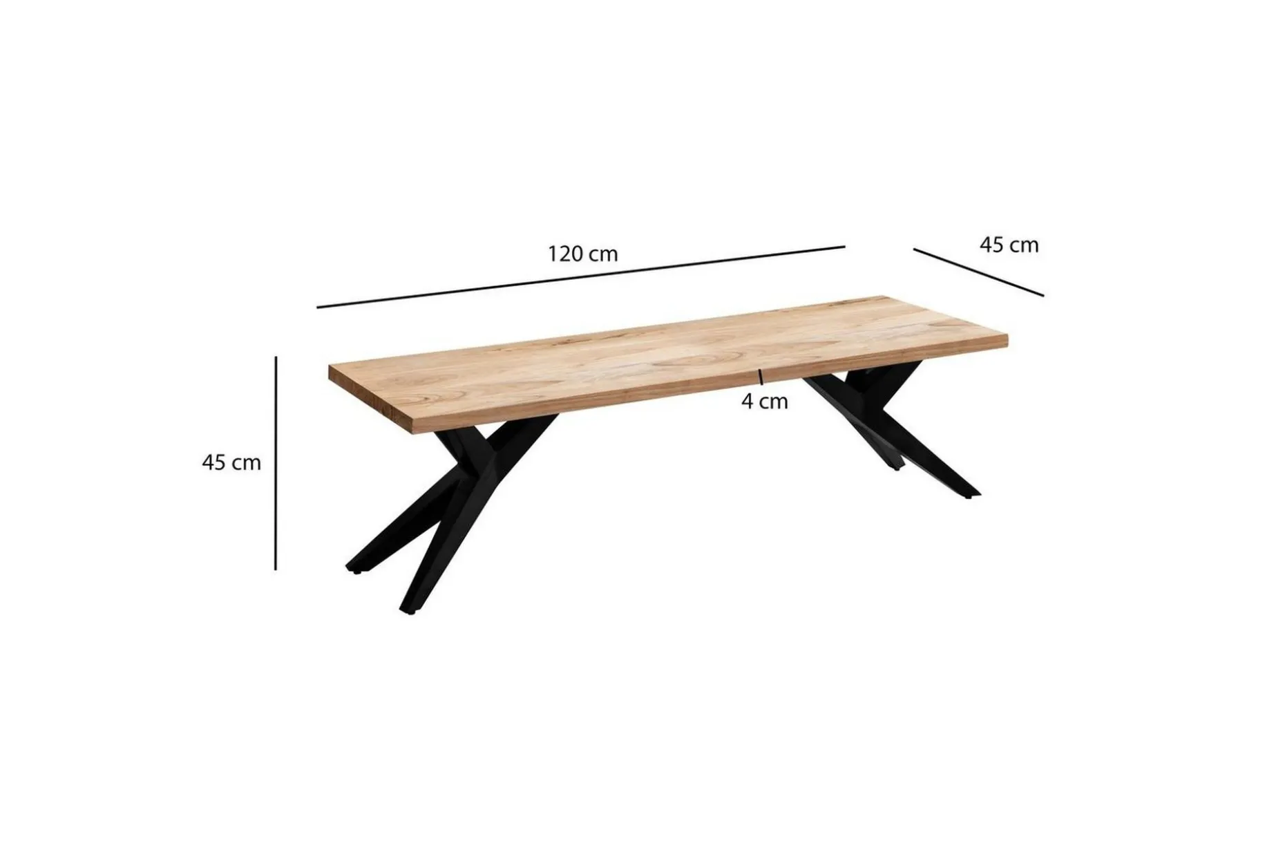 Matbänk Wohnling massivt trä i modern loftstil med metallben 120 cm
