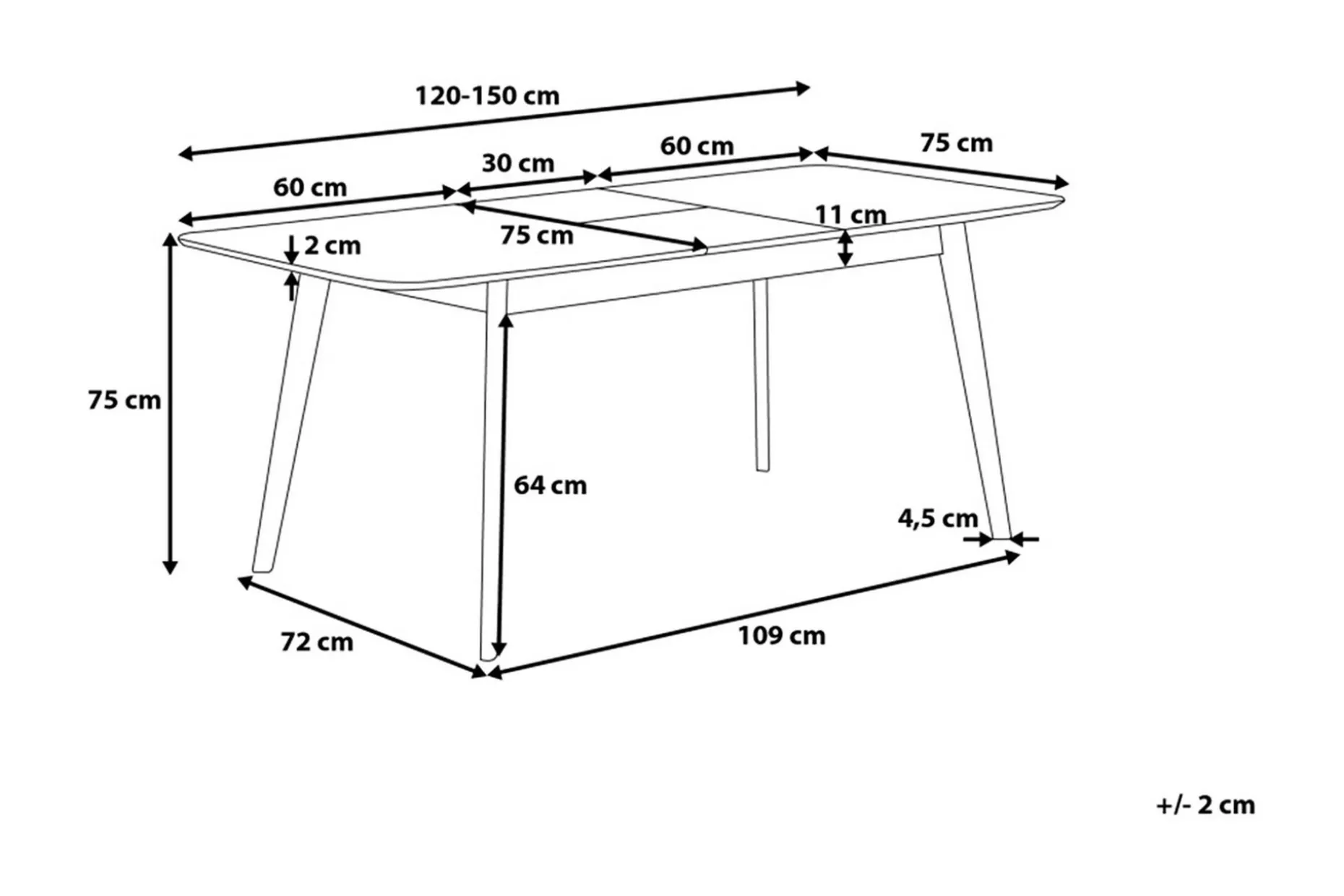 Matbord Dansbury Hopfällbart 120-150x75 cm