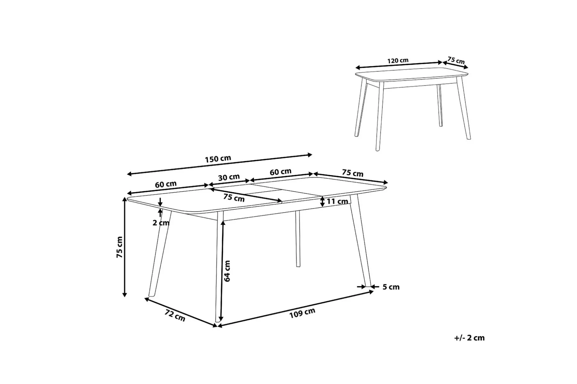 Matbord Taber Förlängningsbart 120-150x75 cm