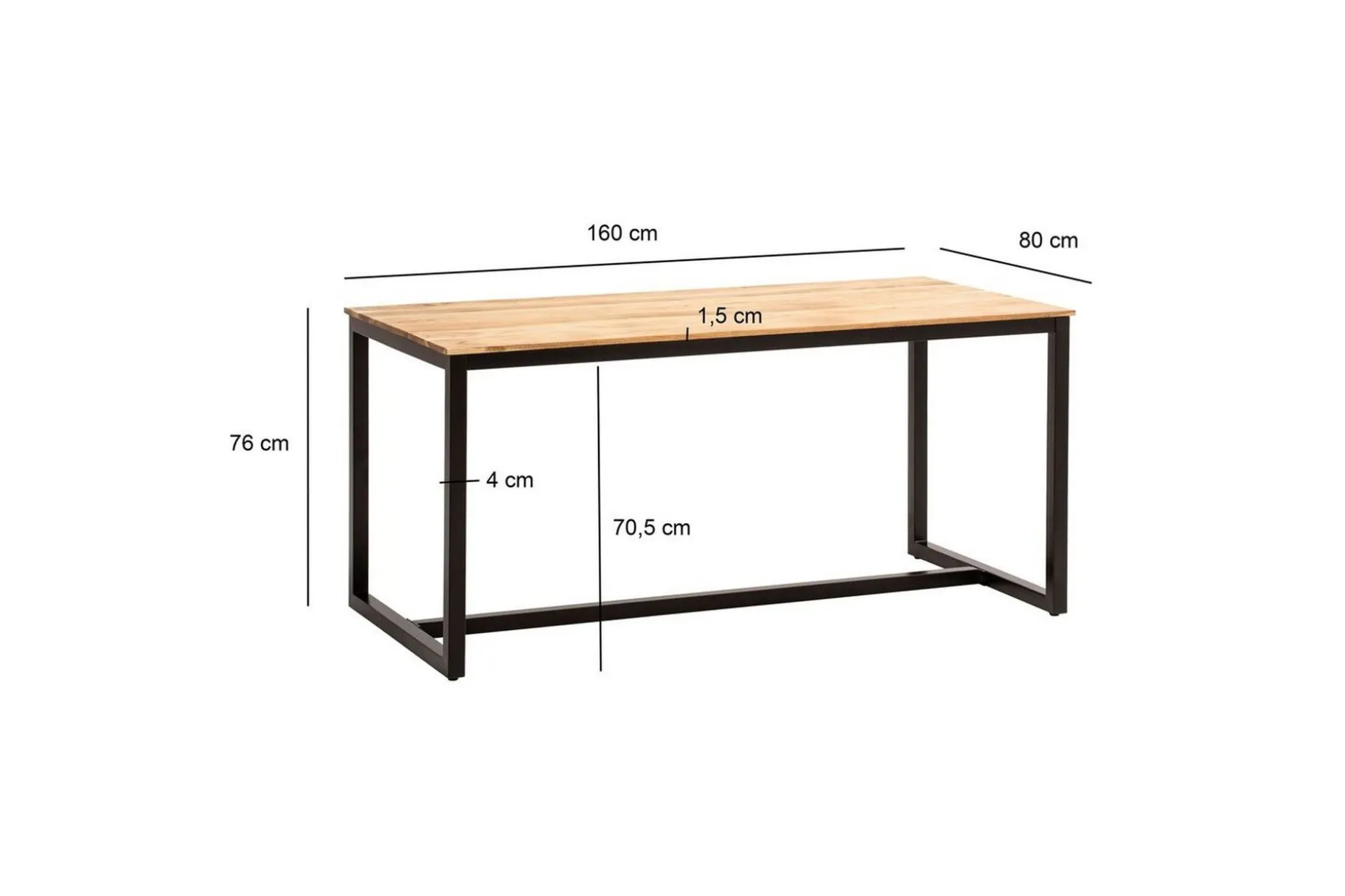 Matbord Wohnling massivt trä industriell loftstil metallbensram 160x80 cm