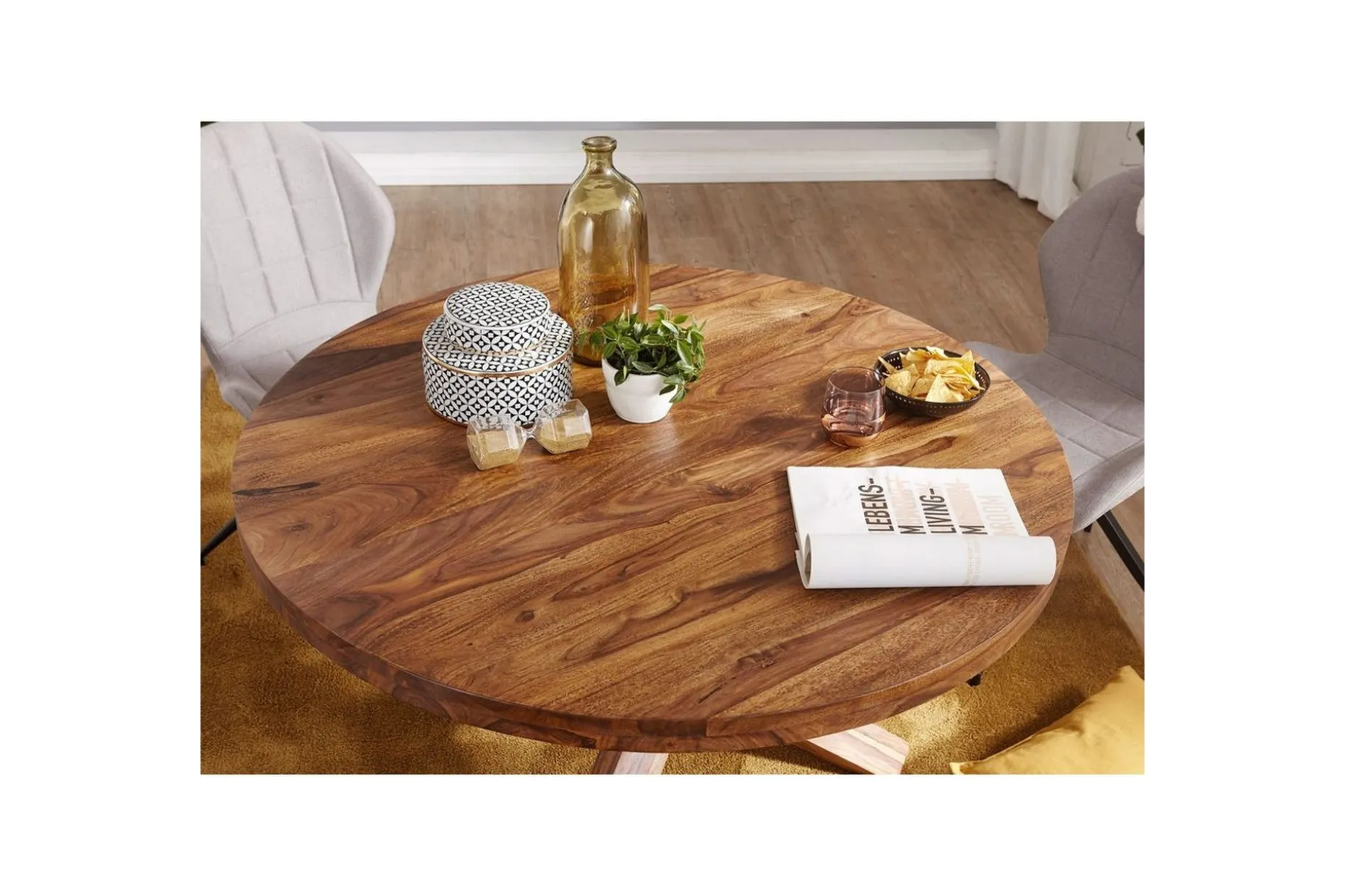 Matbord Wohnling Rund 120 cm massivt trä lantlig stil Rosenträ
