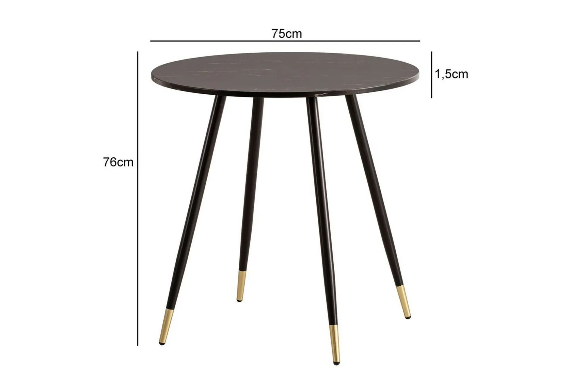 Matbord Wohnling Rund 75 cm marmorerad modern gyllene tippsben Marmor, Svart