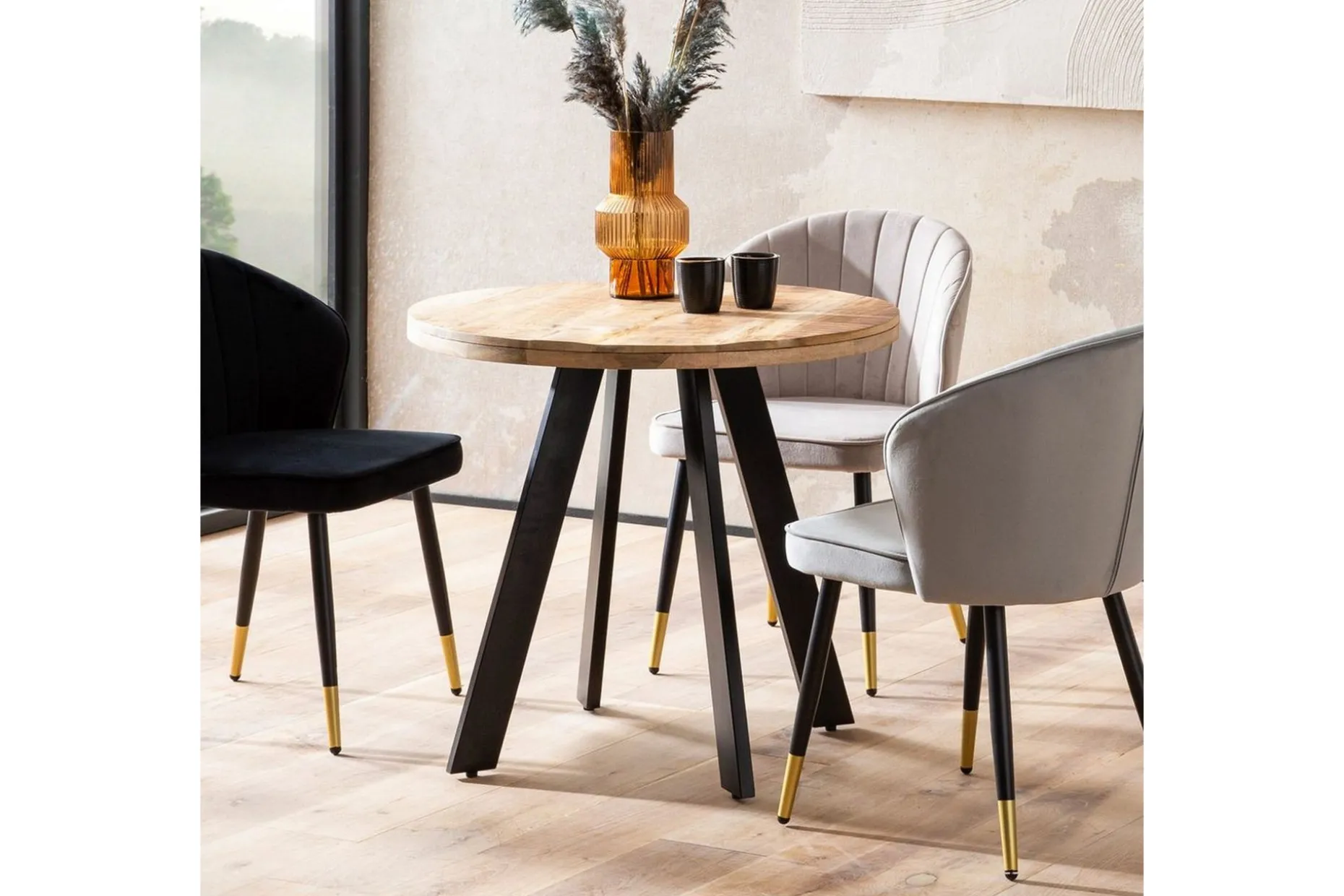 Matbord Wohnling rund massivt trä, modern lantlig stil 80 cm