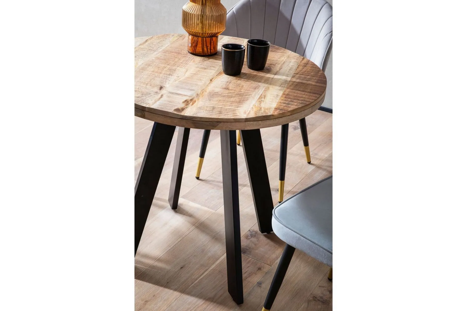 Matbord Wohnling rund massivt trä, modern lantlig stil 80 cm