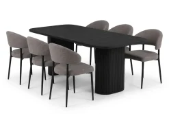 Matgrupp Bark Kopparbo Matbord 200 cm med 6 Sawako Greige Stolar Svart|Greige