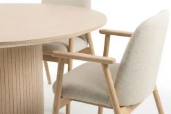 Matgrupp Bark Kopparbo Runt Matbord 180 cm Vitlaserat med 6 Reciclar Matstolar Ljus Ek|Beige