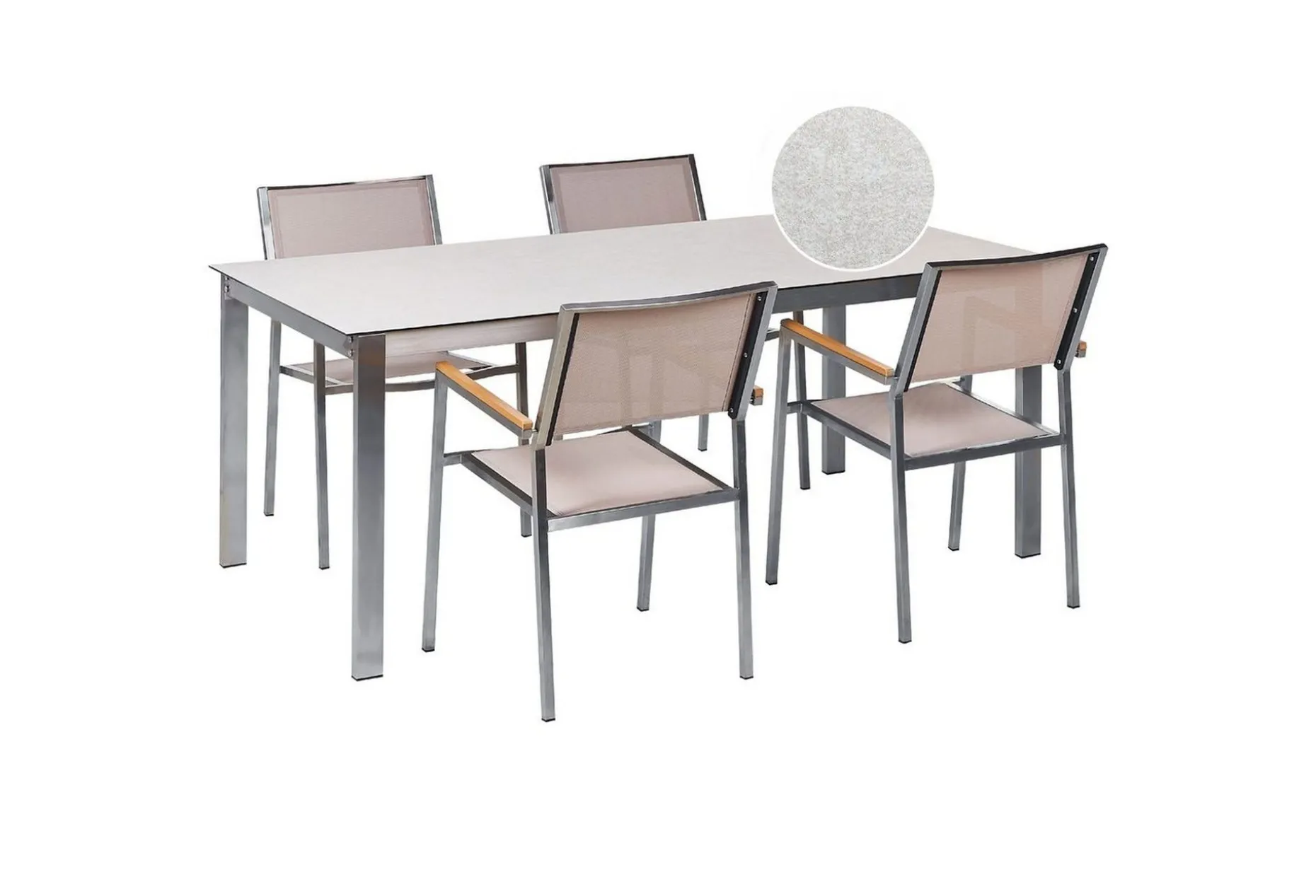 Matsalsset Cosoleto/Grosseto Vit/Beige/Silver, 4-Sits