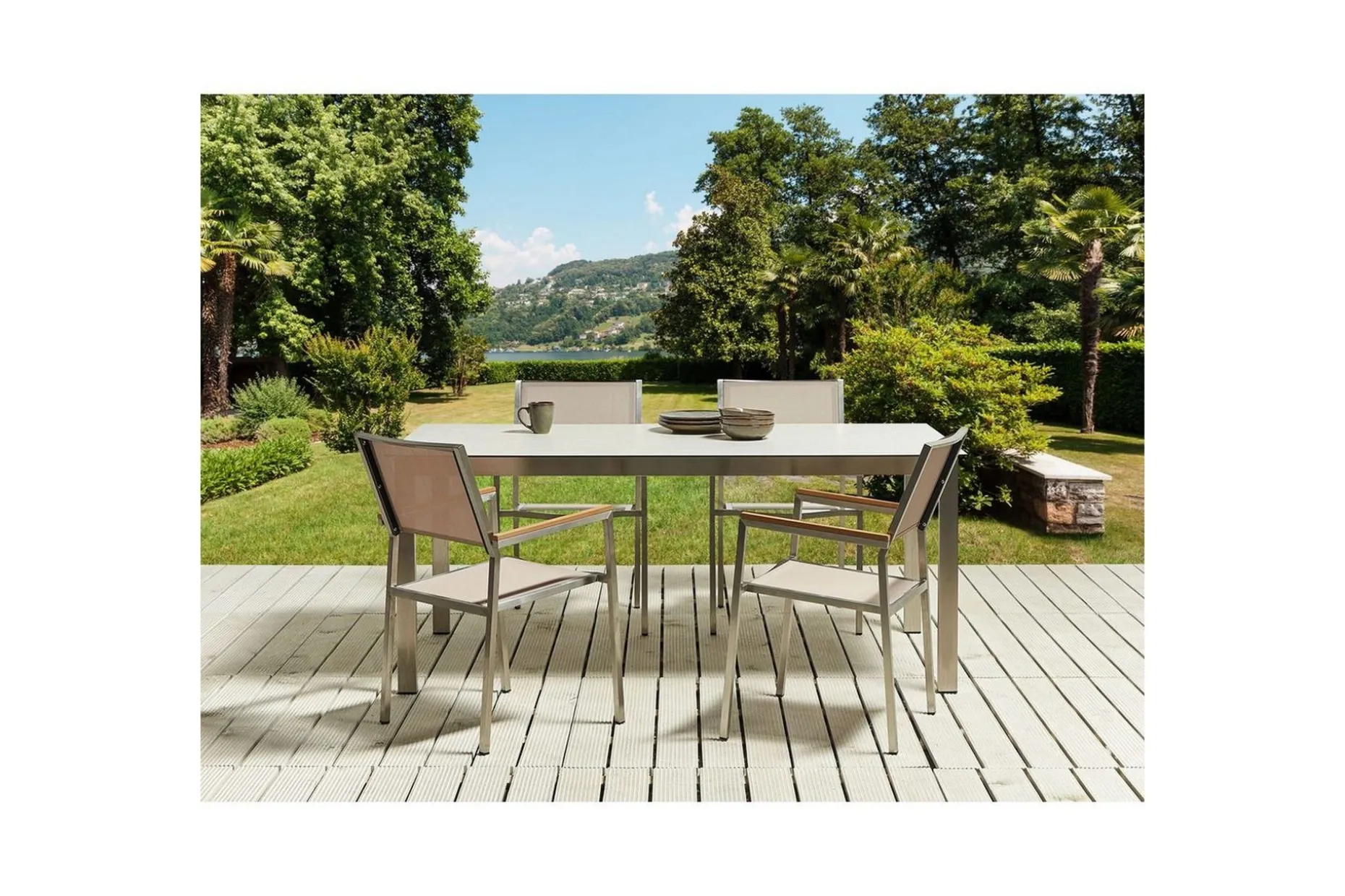 Matsalsset Cosoleto/Grosseto Vit/Beige/Silver, 4-Sits