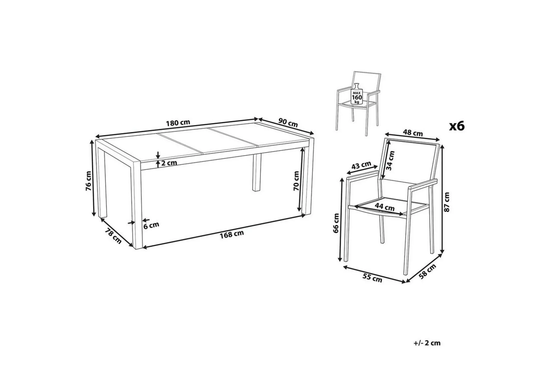 Matsalsset Grosseto Grå/Beige/Silver, 6-Sits