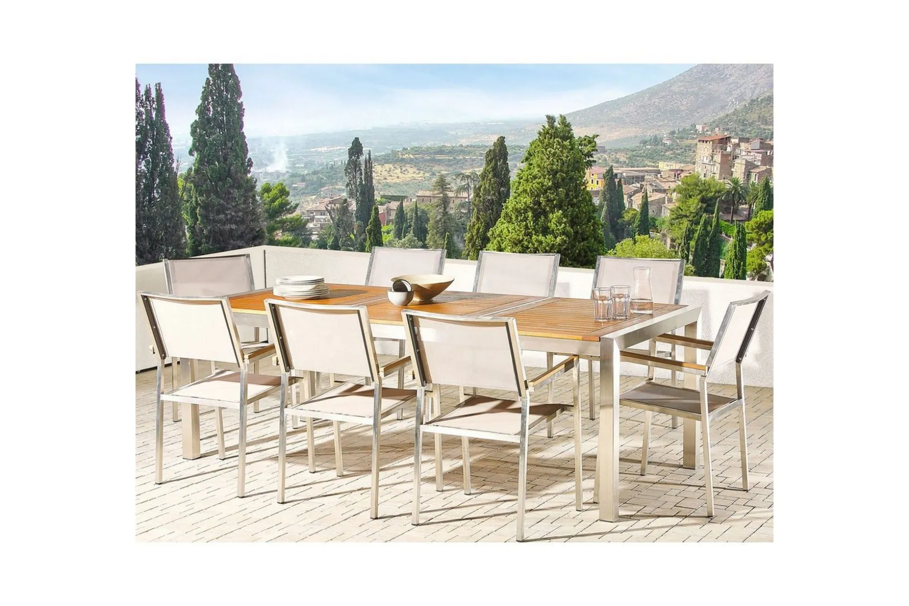 Matsalsset Grosseto Ljus trä/beige/silver, 8-Sits