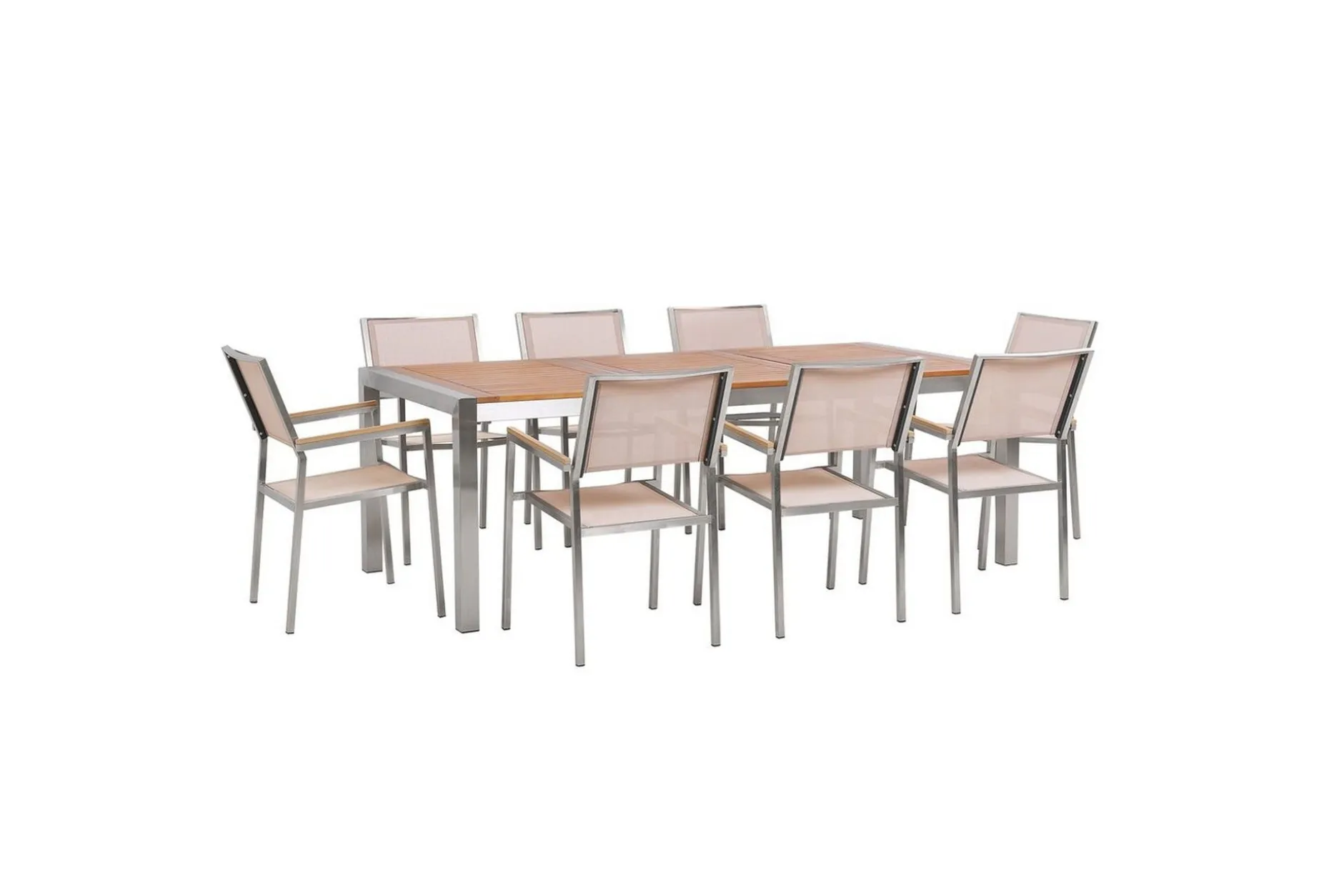 Matsalsset Grosseto Ljus trä/beige/silver, 8-Sits