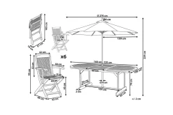Matsalsset Maui med parasoll 8-sits Ljus trä/beige