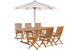 Matsalsset Maui med parasoll 8-sits Ljus trä/beige