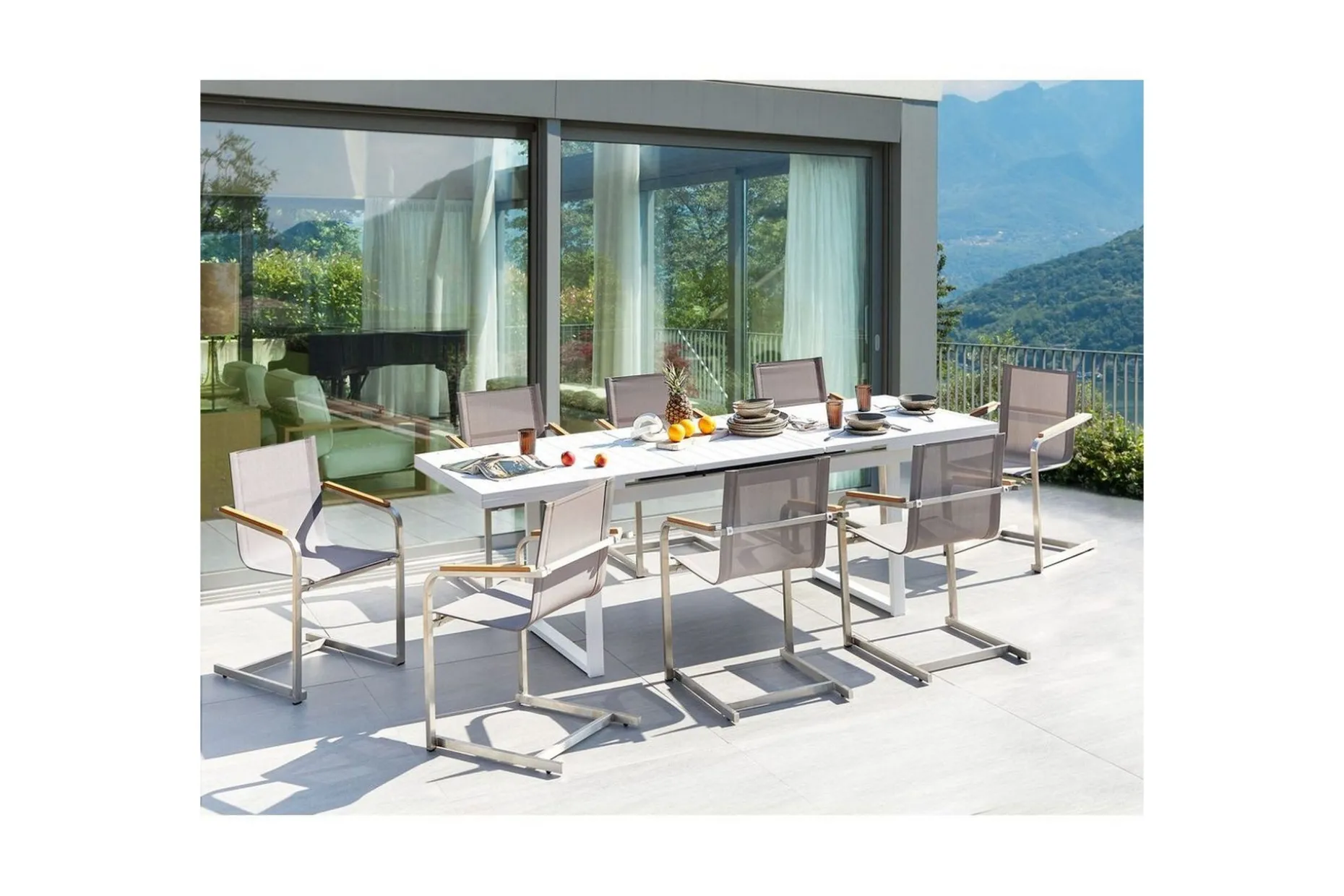 Matsalsset Valcanetto/Cosoleto Vit/Beige/Silver, 8-Sits
