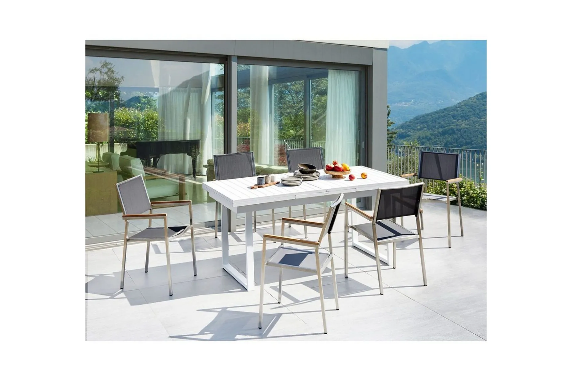 Matsalsset Valcanetto/Grosseto Vit/Grå/Silver, 6-Sits