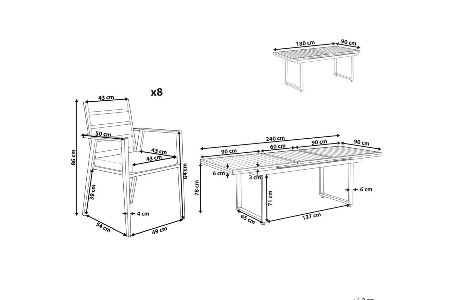 Matsalsset Valcanetto/Taviano Svart/grått/ljust trä, 8-Sits