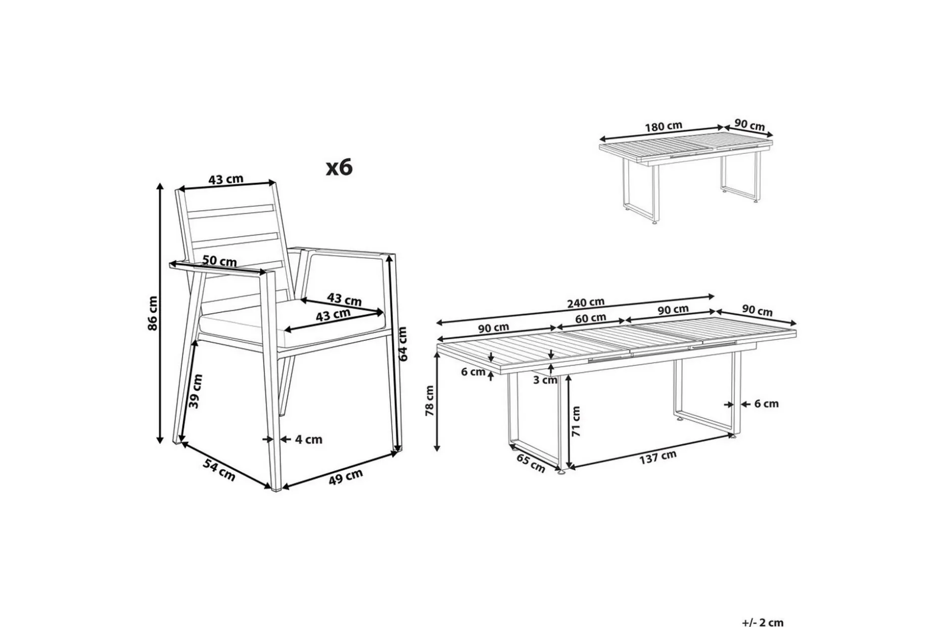 Matsalsset Valcanetto/Taviano Svart/grått/ljust trä, 6-Sits