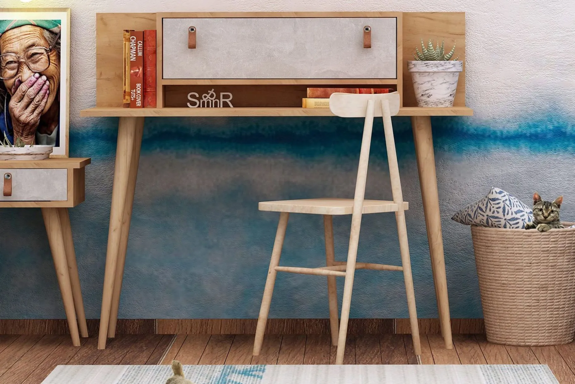 Mod Design Skrivbord 120 cm med Förvaring Hylla+Lucka Läderb