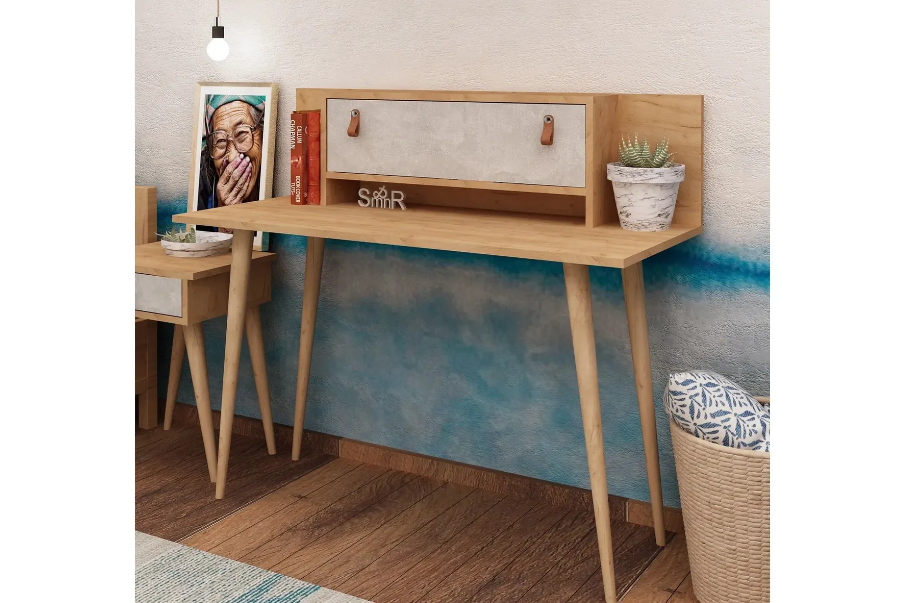 Mod Design Skrivbord 120 cm med Förvaring Hylla+Lucka Läderb