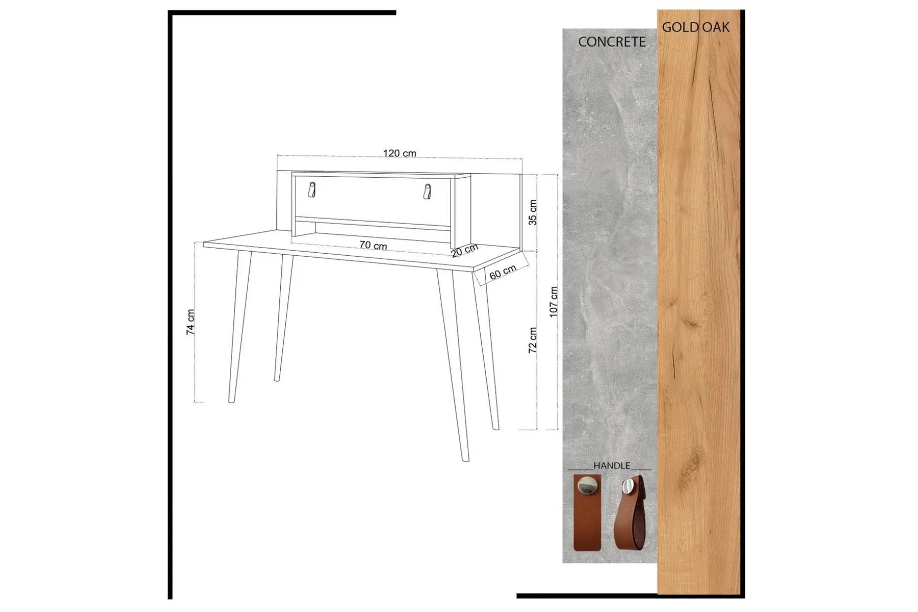 Mod Design Skrivbord 120 cm med Förvaring Hylla+Lucka Läderb