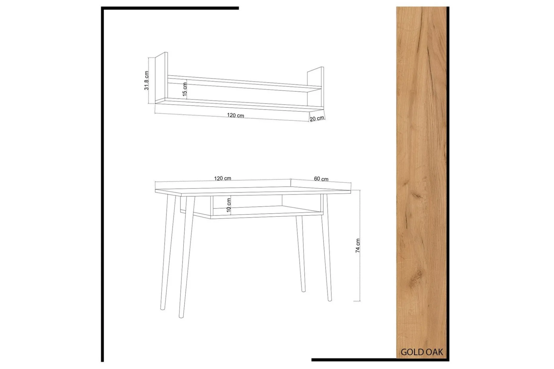 Mod Design Skrivbord 120 cm med Förvaring Vägghylla