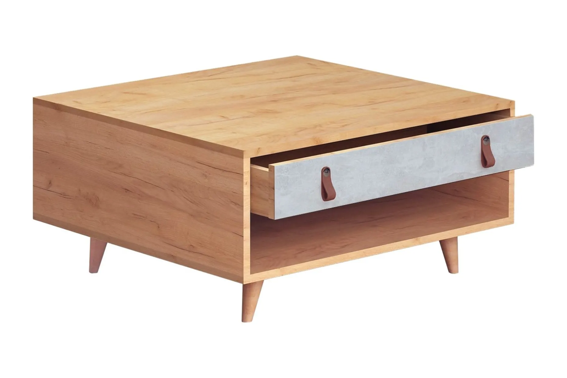 Mod Design Soffbord 80 cm med Förvaring Låda + Hylla Läderbe
