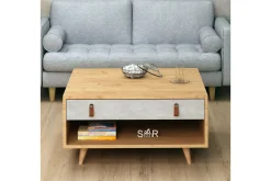 Mod Design Soffbord 80 cm med Förvaring Låda + Hylla Läderbe