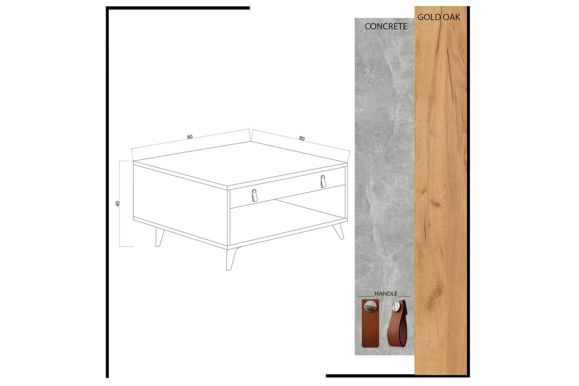 Mod Design Soffbord 80 cm med Förvaring Låda + Hylla Läderbe