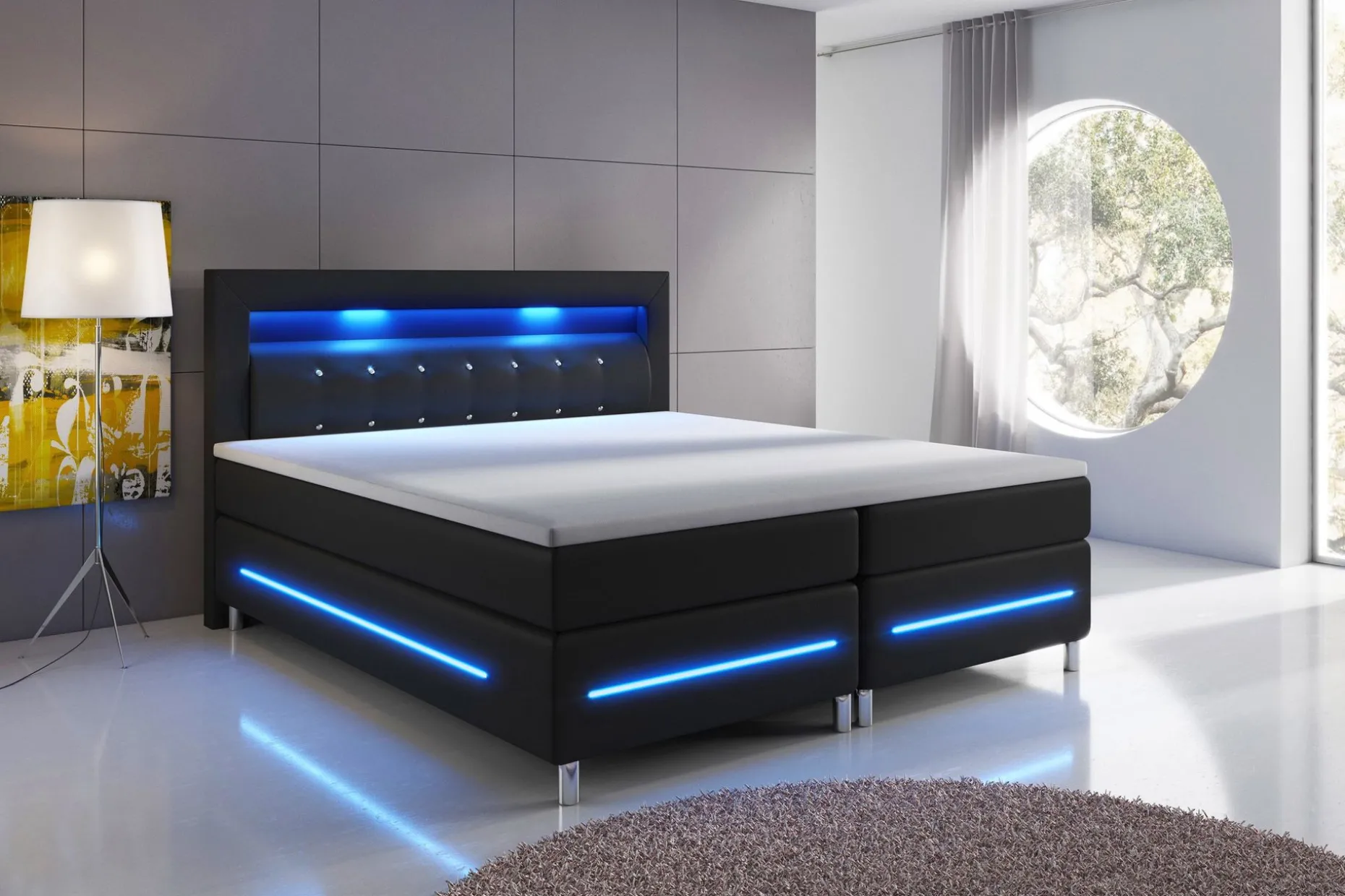 Modena Lyx Komplett Sängpaket Kontinental LED-belysning 180x200 cm