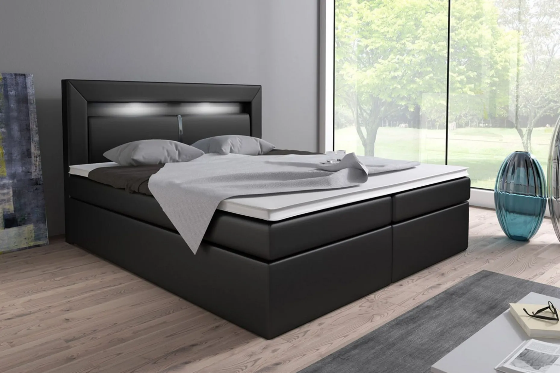 Modena Sängpaket 160x200 med Förvaring+LED Sänggavel