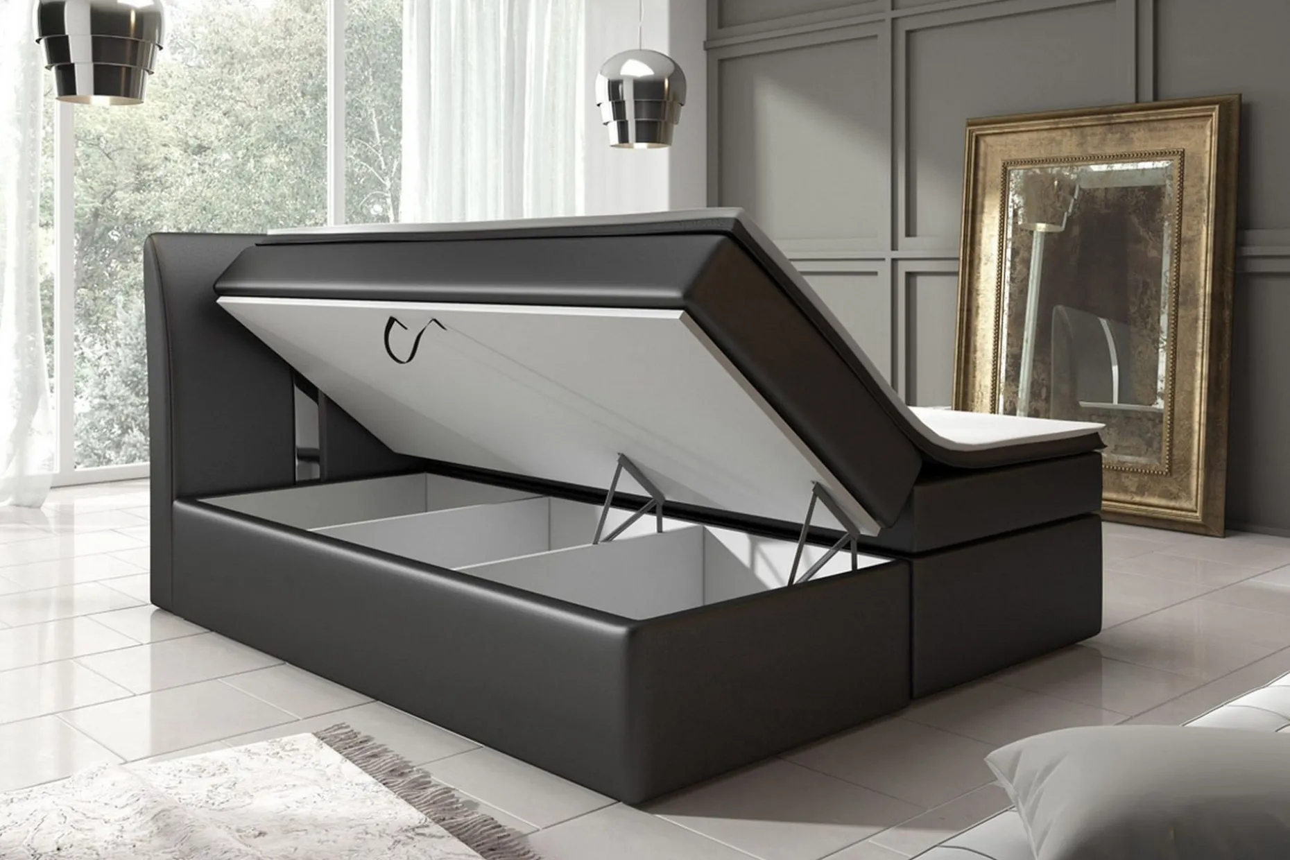 Modena Sängpaket 160x200 med Förvaring+LED Sänggavel