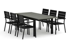 Monaco utomhus matgrupp förlängningsbart 150-250x90 med 6 Tunis stapelstolar