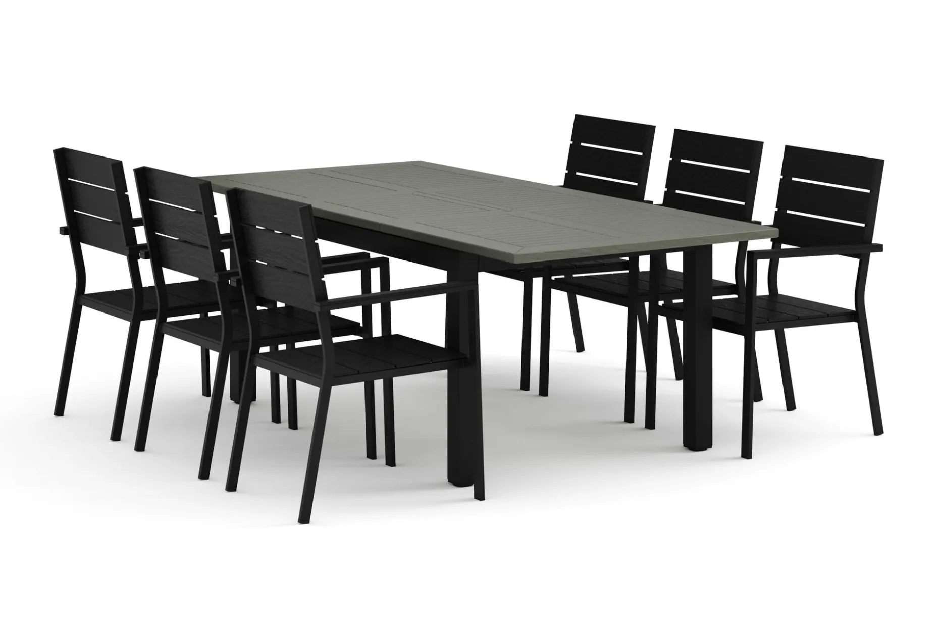 Monaco utomhus matgrupp förlängningsbart 150-250x90 med 6 Tunis stapelstolar