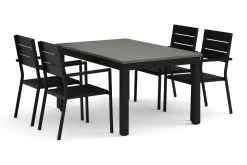 Monaco utomhus matgrupp förlängningsbart 150-250x90 med 4 Tunis stapelstolar