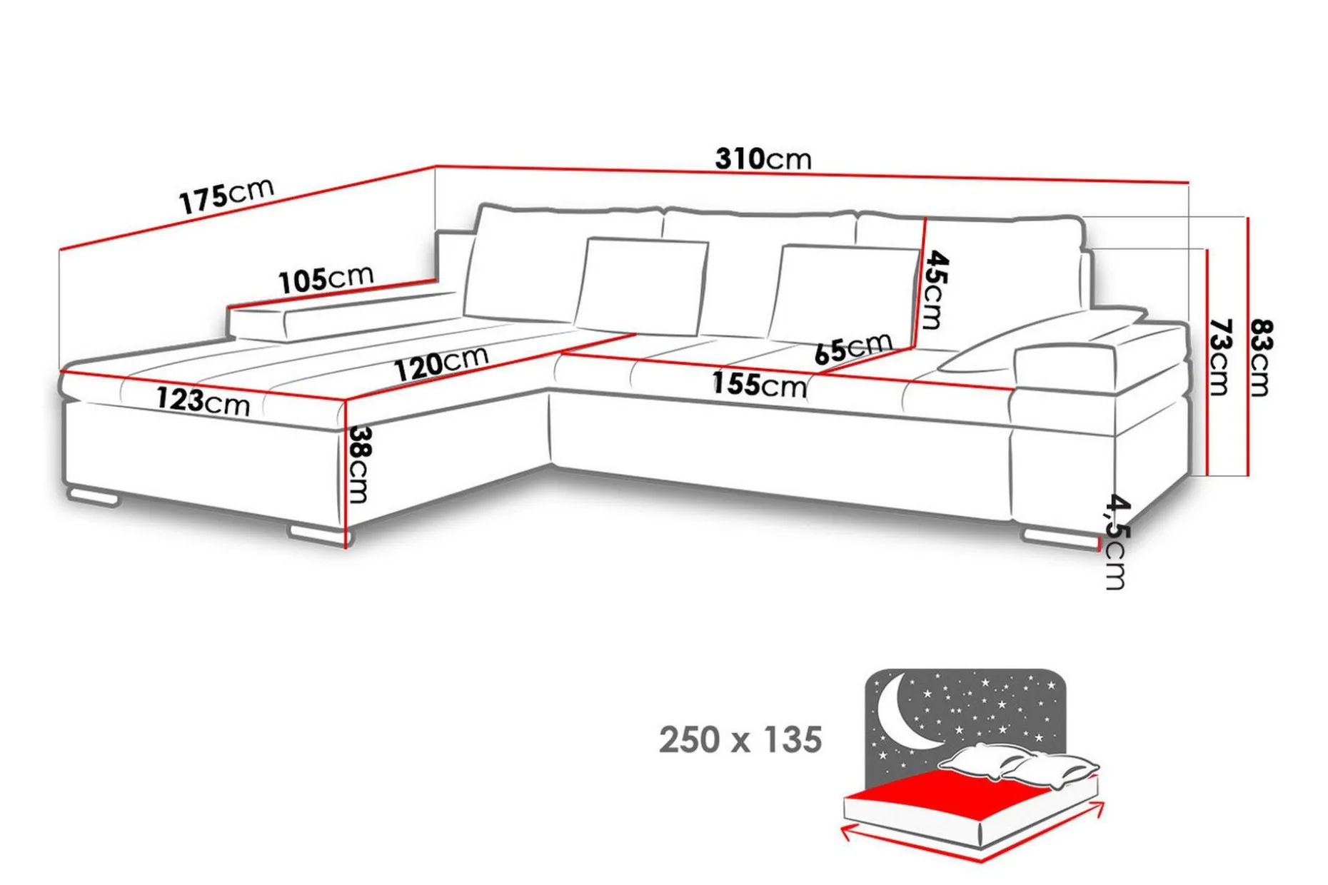 Naoma 4-sits Bäddsoffa Vänster