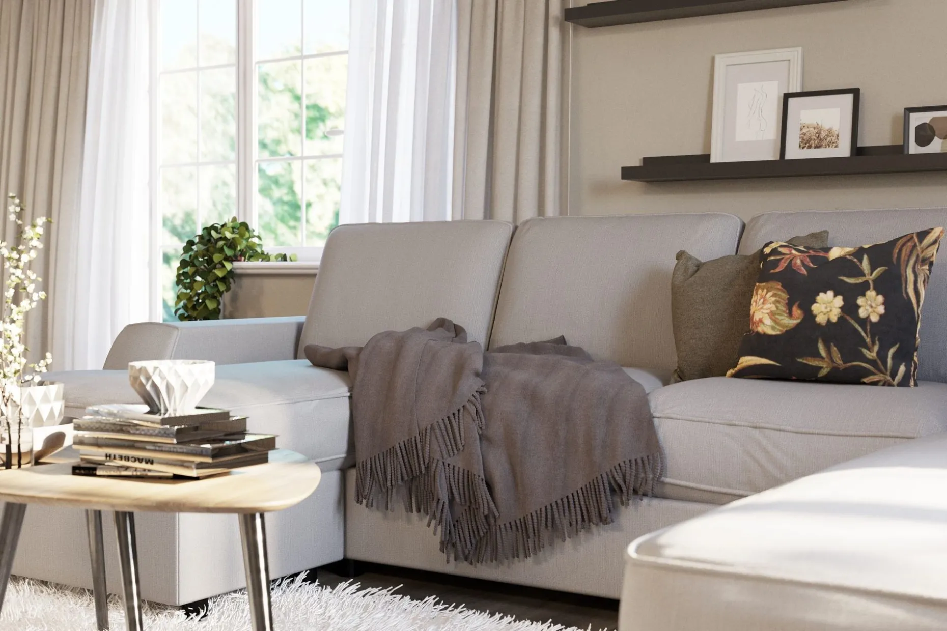 Optus Lyx 4-sits Högervänd U-formad Soffa med Divan och Schäslong i Tyg