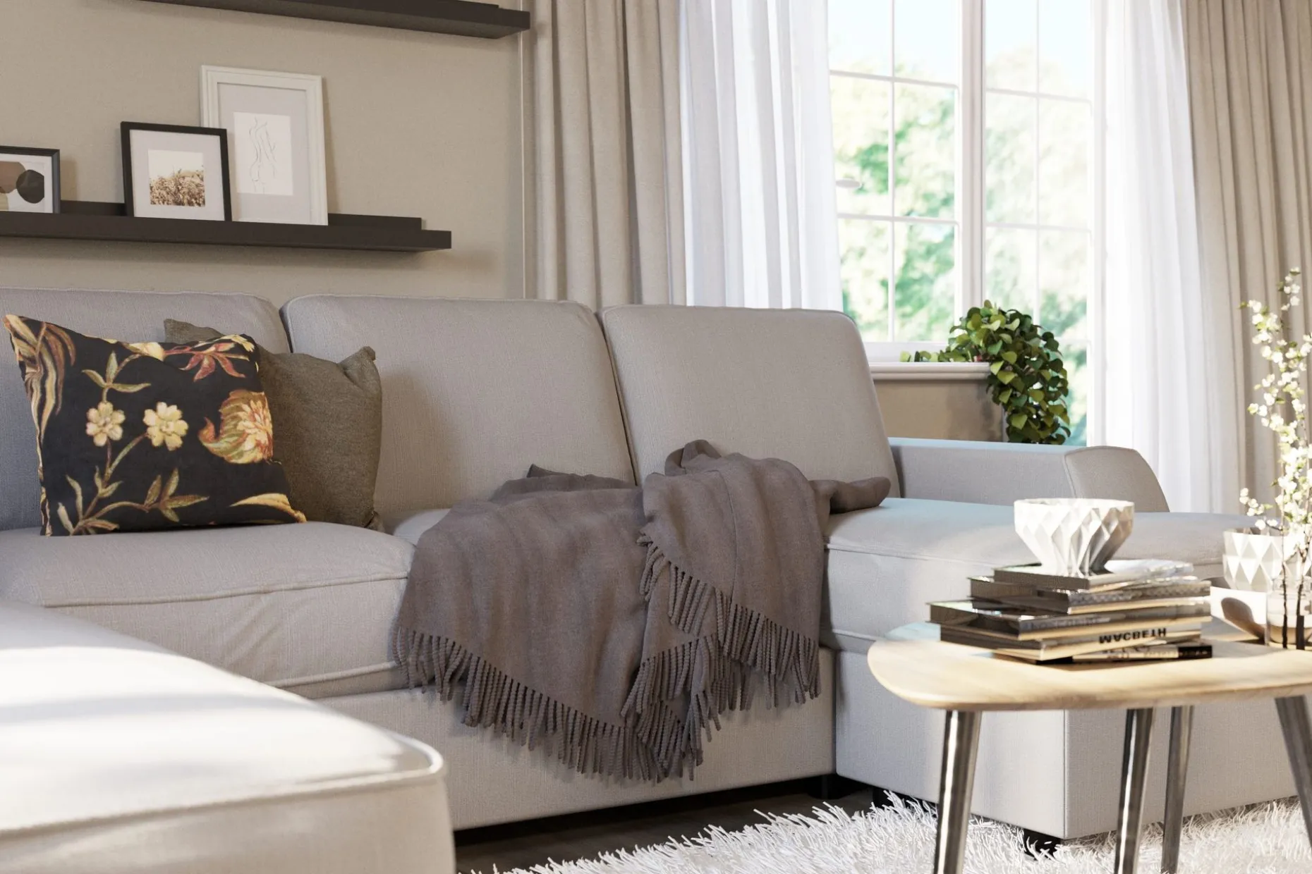 Optus Lyx 4-sits Vänstervänd U-formad Soffa med Divan och Schäslong i Tyg