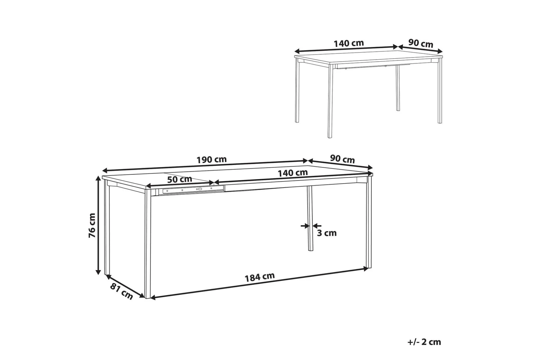 Ozein Matbord 190 cm Förlängningsbart