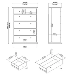 Paris Byrå med 6 lådor 96x48x140 cm